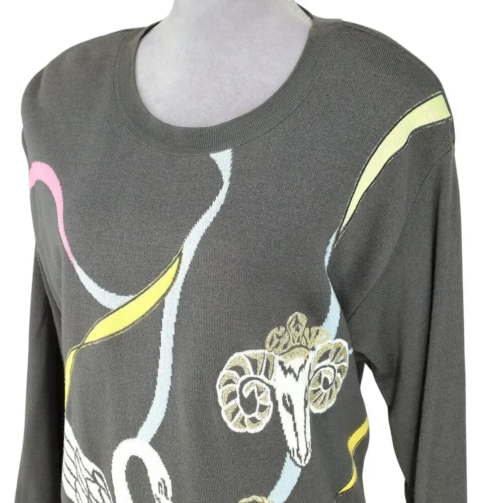 Laurel Escada Sweater Womens 8 US Gray White Wool Blend Shoulder Pads Vintage